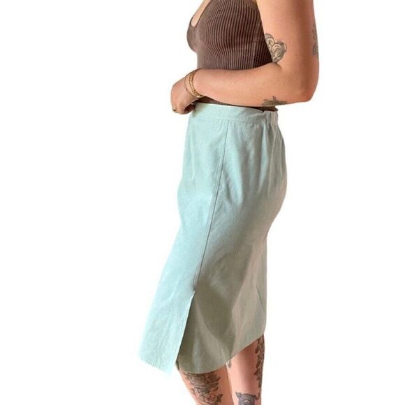 Vintage 1960s Womens St. Croix Pale Blue Suede Leather Preppy Pencil Skirt Sz M - Picture 4 of 6